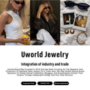 Uworld Simple Classic White Zircon Heart shaped Water Drop Ring Stainless Steel Gold Color Non Layered Double Layer Ring Women's