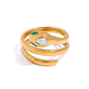 Uworld Fashion Green Eyes Zircon Snake Ring Wrapped with 18K Gold Color Plated Stainless Steel Stackable Snake Ring Women's Jewe