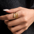 Uworld Fashion Green Eyes Zircon Snake Ring Wrapped with 18K Gold Color Plated Stainless Steel Stackable Snake Ring Women's Jewe