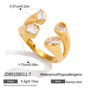 Uworld Simple Classic White Zircon Heart shaped Water Drop Ring Stainless Steel Gold Color Non Layered Double Layer Ring Women's