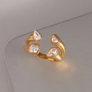 Uworld Simple Classic White Zircon Heart shaped Water Drop Ring Stainless Steel Gold Color Non Layered Double Layer Ring Women's