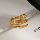 Uworld Fashion Green Eyes Zircon Snake Ring Wrapped with 18K Gold Color Plated Stainless Steel Stackable Snake Ring Women's Jewe