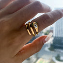 Uworld Fashion Green Eyes Zircon Snake Ring Wrapped with 18K Gold Color Plated Stainless Steel Stackable Snake Ring Women's Jewe