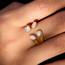 Uworld Simple Classic White Zircon Heart shaped Water Drop Ring Stainless Steel Gold Color Non Layered Double Layer Ring Women's